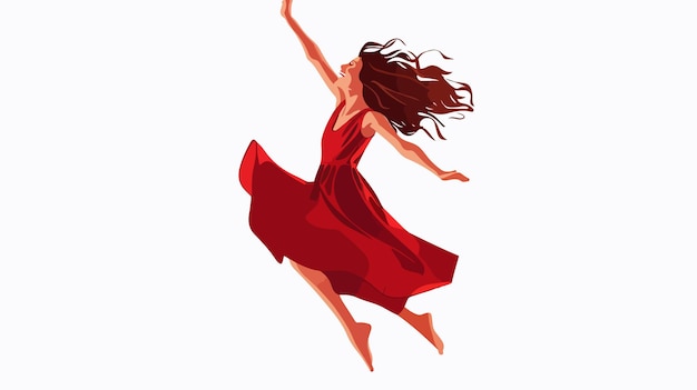 Vector a woman in a red dress with long hair dancing in a red dress