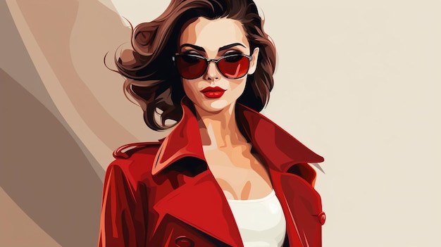 Vector a woman in a red jacket and sunglasses is wearing a red leather jacket