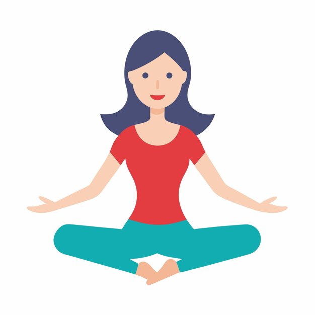 a woman in a red shirt sits in a yoga pose