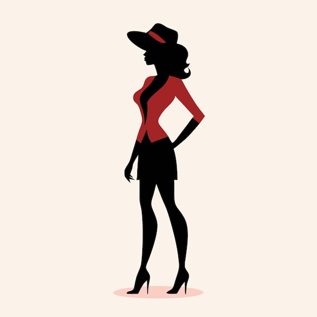 Vector a woman in a red top and a hat is standing in front of a logo for a woman