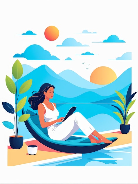 Vector woman relaxing in a hammock on the beach