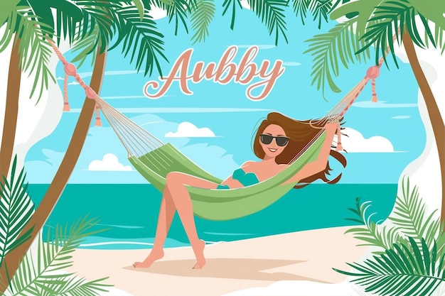 Vector woman relaxing in hammock illustration