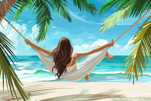 Woman Relaxing In Hammock Tropics