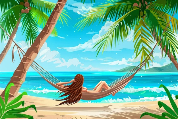 Woman Relaxing In Hammock Tropics