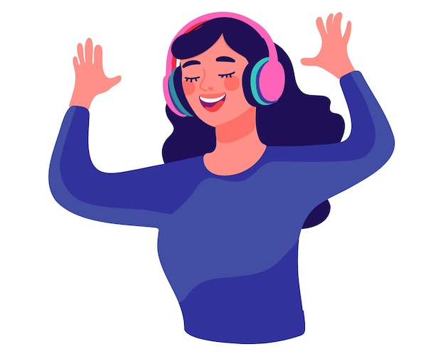 Vector woman relaxing and listening to music audio podcast radio or audiobook with headphones isolated on