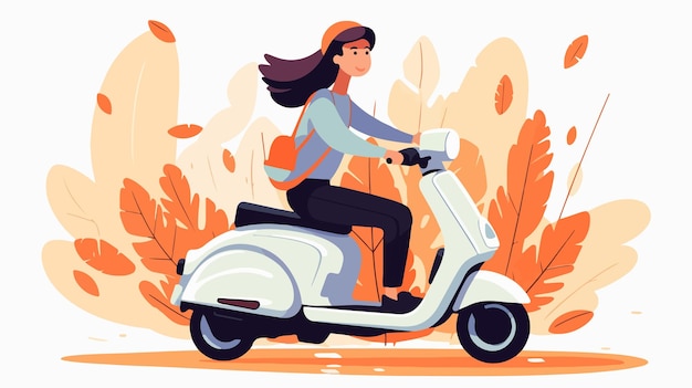 Vector a woman rides a scooter with a hat on