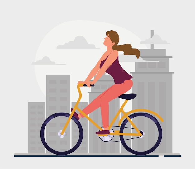 Woman riding bike in city