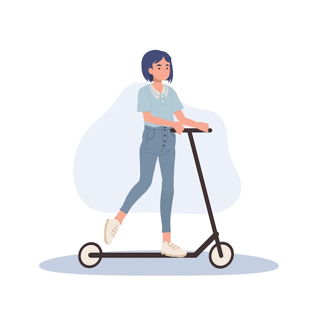 Vector woman riding kick scooteractive lifestyle eco transport vector illustration