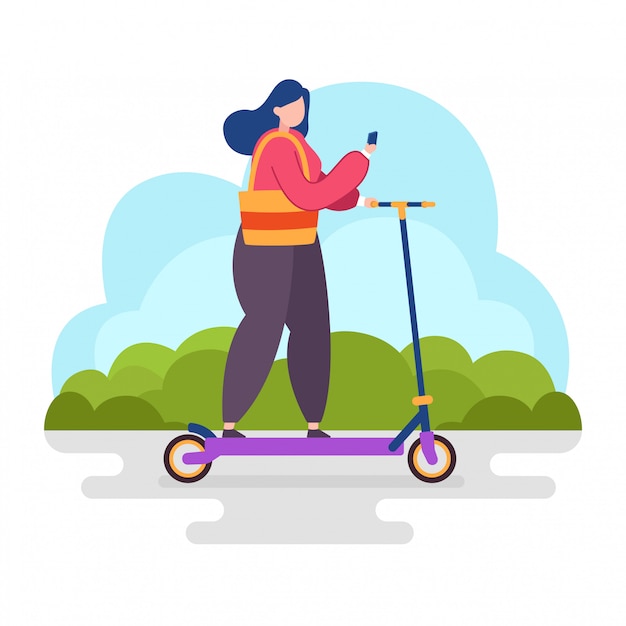 Woman riding scooter