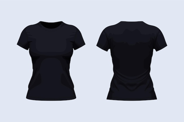 Woman round neck front and back black tshirt