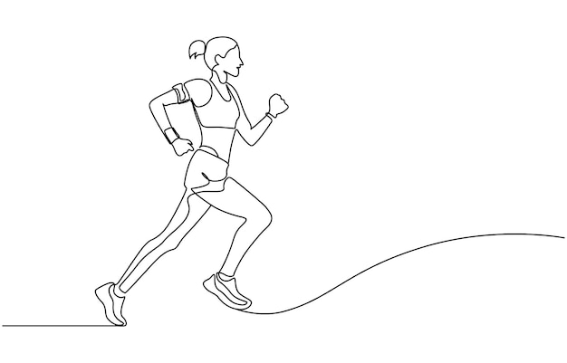 Woman Runner One Line Drawing Running Abstract Minimal Drawing Continuous One Line Woman Run Sport