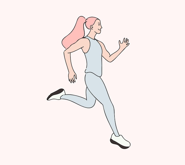 Woman running hand drawn style   illustration