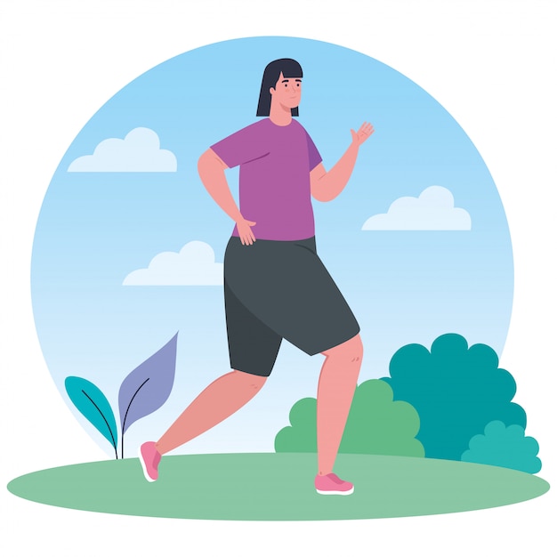 woman running outdoor, female athlete in the park, on white background