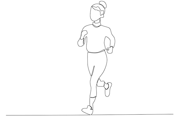 A woman in running shoes jogging on world healthy day one line art