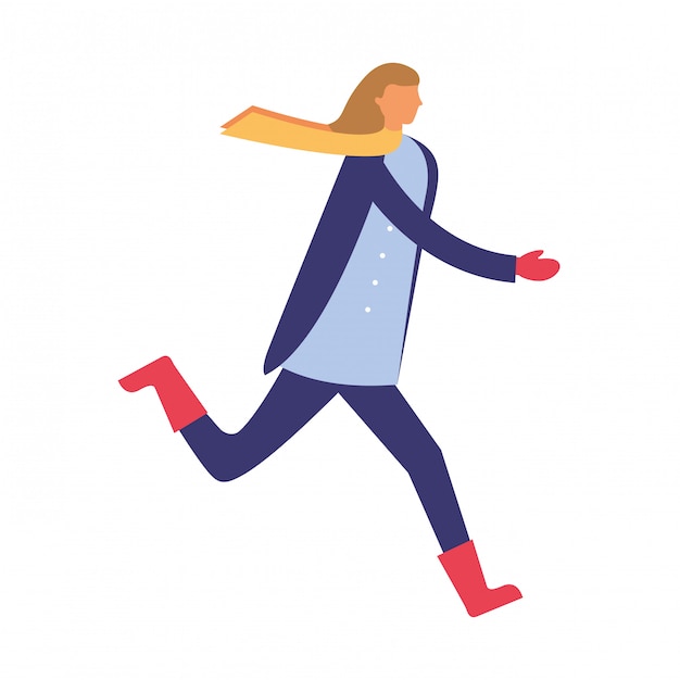 Woman running with winter clothes