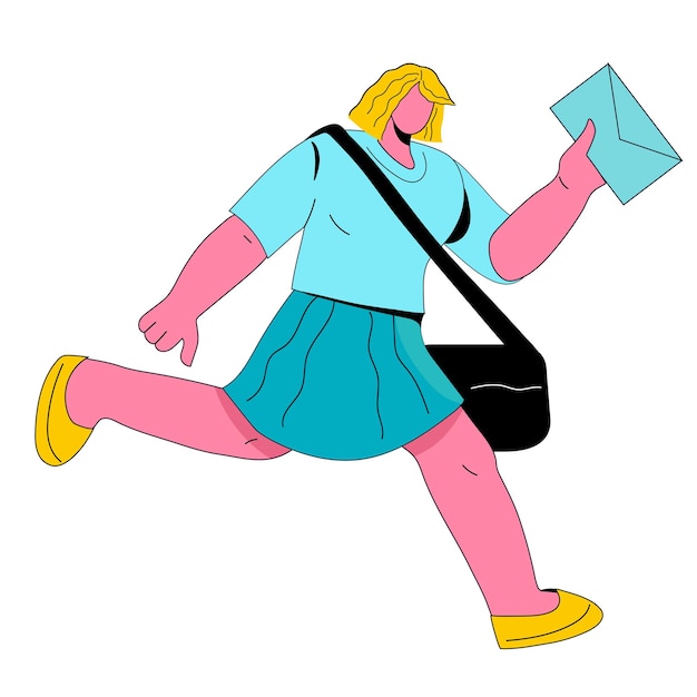 Woman runs with letter Email message sending and receiving flat vector