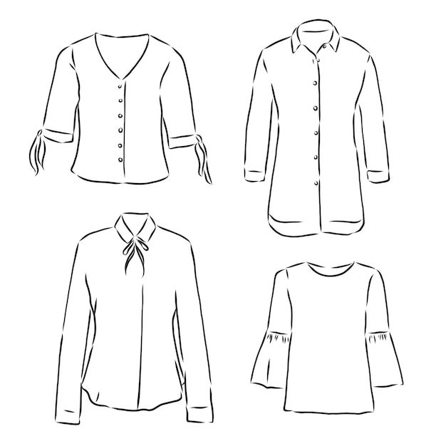 Woman's shirt sketch, women's blouse, vector sketch illustration