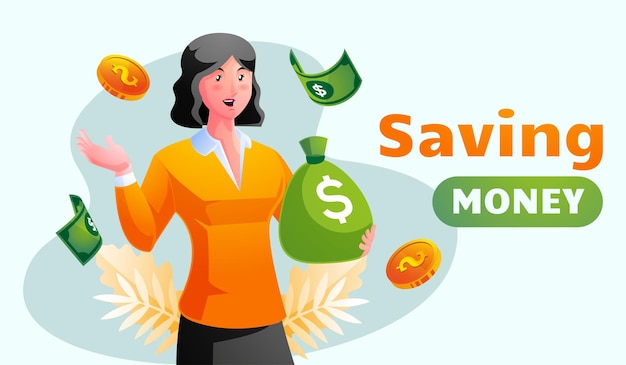 Woman saving money illustration