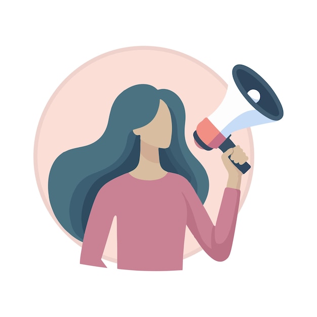 Vector woman screaming with a megaphone illustrated