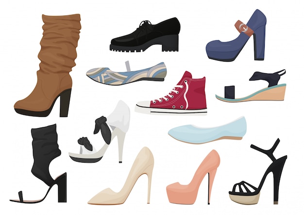 Woman shoes icons set