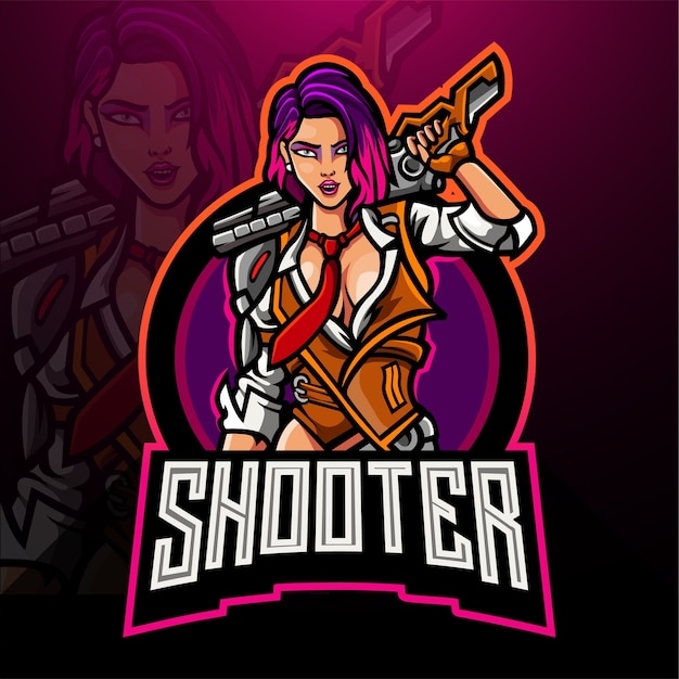 Woman shooter esport logo mascot design