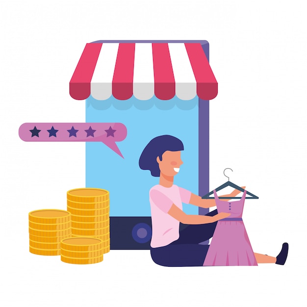 Woman shopping online illustration