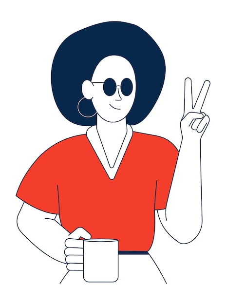 Woman showing piece gesture. Vacation girl portrait