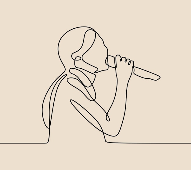 Woman singing use microphone oneline continuous single line art