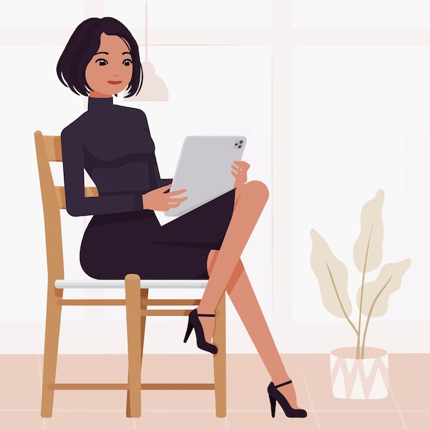 woman sit in the office illustration