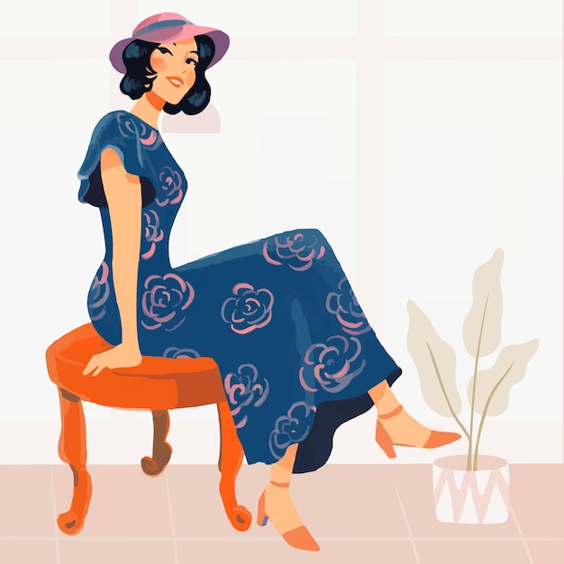 woman sit in the office illustration