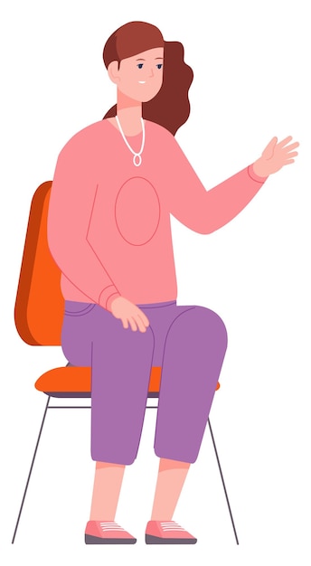 Woman sit on red chair Waiting female character