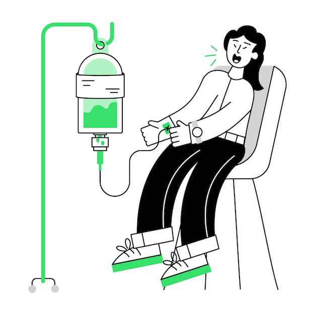 Vector a woman sits in a chair with a green arrow pointing at a monitor