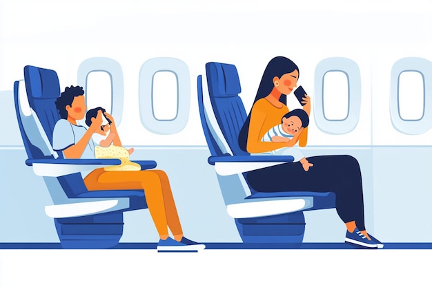 Vector woman sitting airplane seat