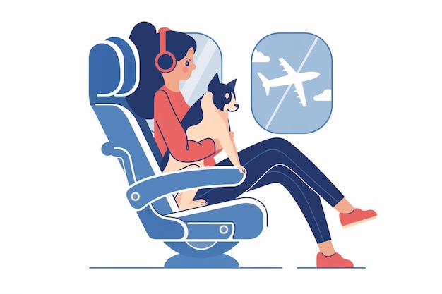 Vector woman sitting on an airplane