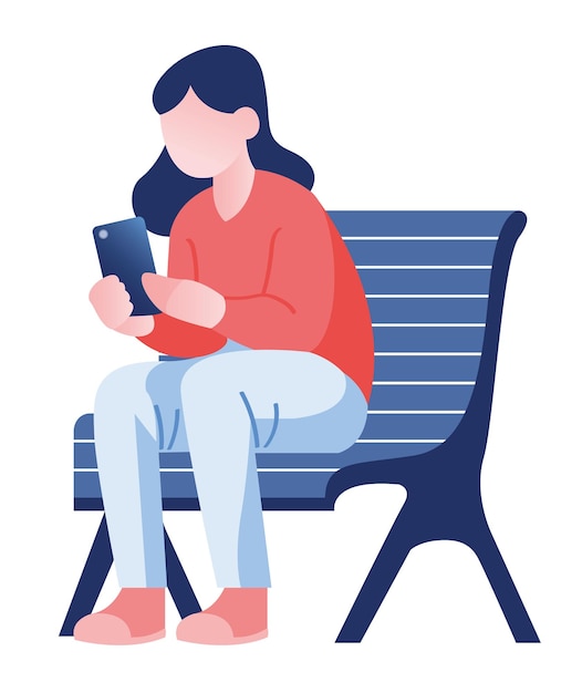 Woman sitting on bench and watching her phone