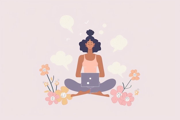 Vector woman sitting cross legged meditation