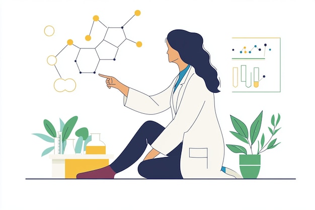 Vector woman sitting in a lab coat illustration