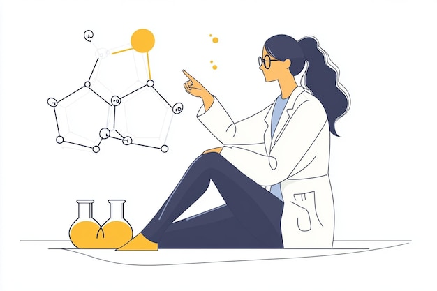 Vector woman sitting in a lab coat illustration