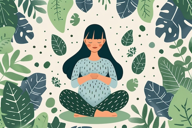 Vector woman sitting in lotus position holding