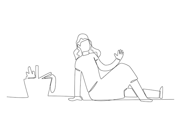 A woman sitting in the park for picnic one line art