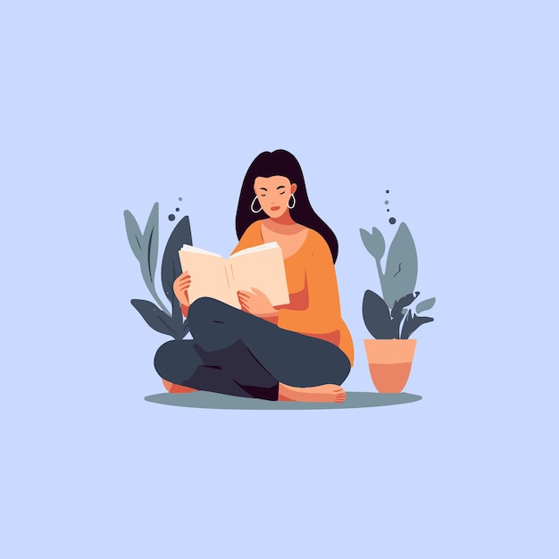 woman sitting quietly reading a book