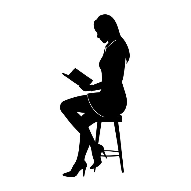 Vector a woman sitting on a stool and reading a book the person is facing away from the viewer and is hold