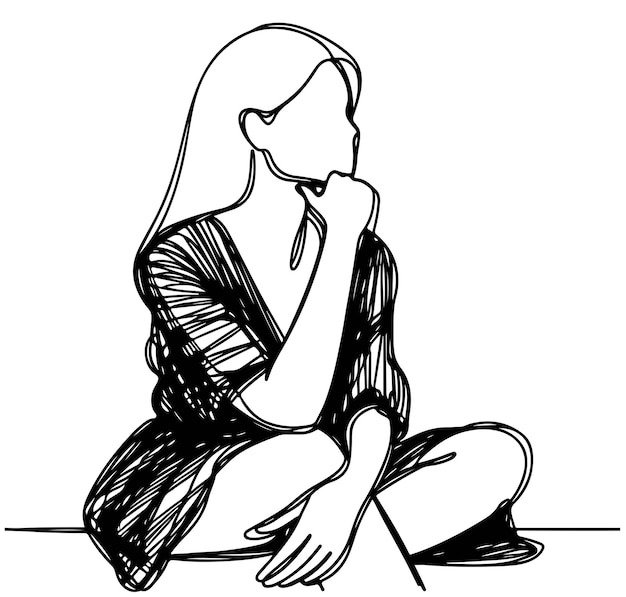 Vector woman sitting and thinking psychologist sketch