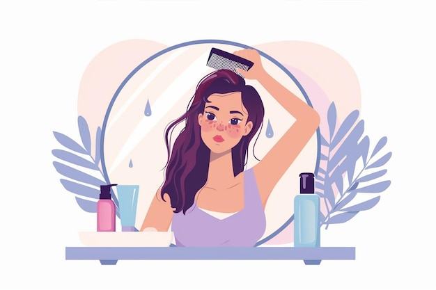 Vector woman sitting at vanity with brown hair