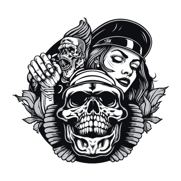 Woman and skull tattoo design