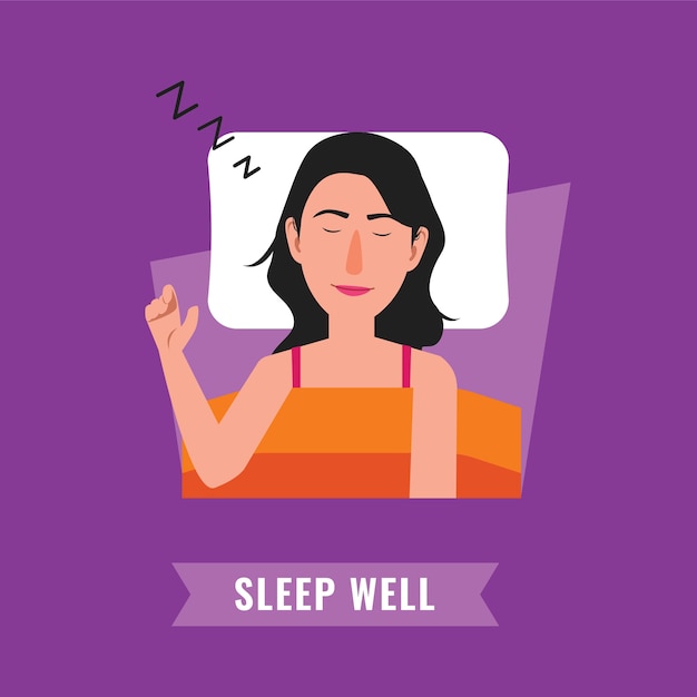 Woman sleeping at night illustration