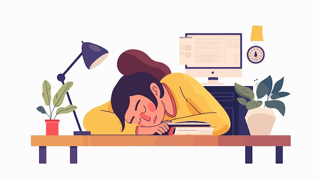 Woman Sleeping at Workplace Vector Illustration