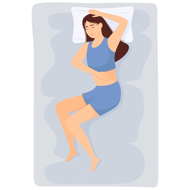 Woman sleeps Girl in pajamas sleeping on bed Vector illustration