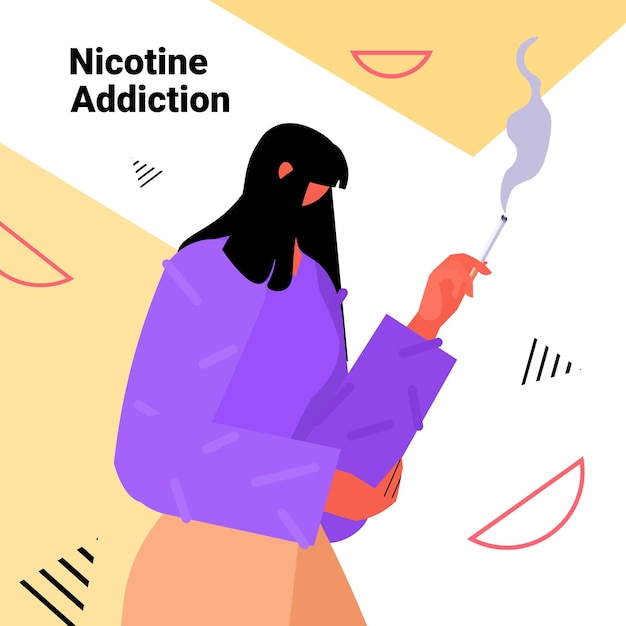 Vector woman smoking cigarette bad habits unhealthy lifestyle nicotine addiction concept portrait vector illustration