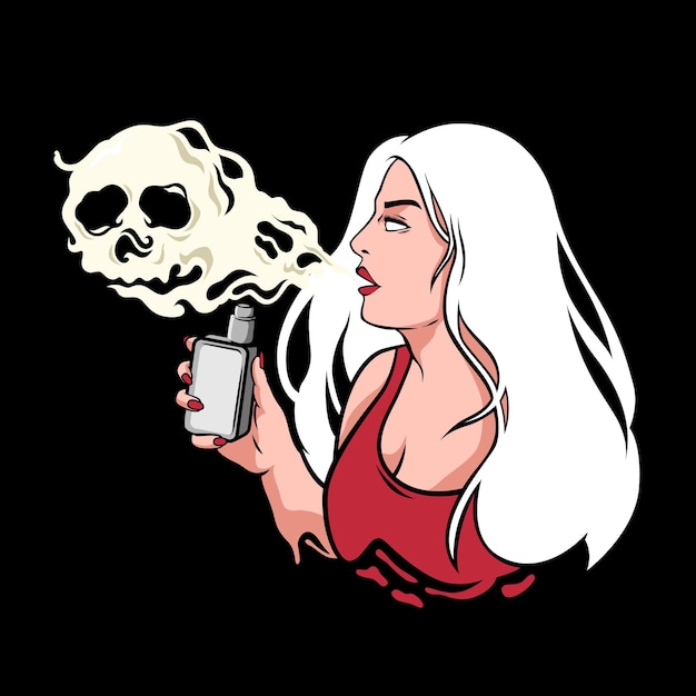 Woman smoking vape with skull smoke